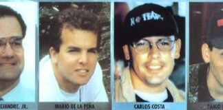 Fotografía de las cuatro víctimas del derribo de las avionetas de Brothers to the Rescue por cazas cubanos en 1996