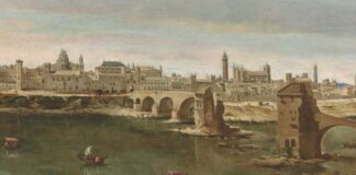 Vista histórica de Zaragoza junto al río Ebro