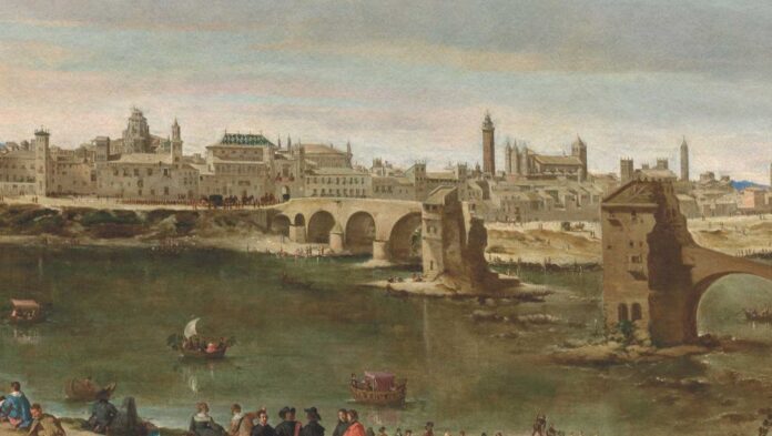 Vista histórica de Zaragoza junto al río Ebro