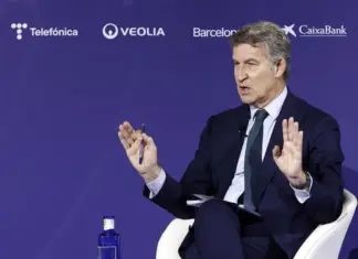 Feijóo durante su intervención en el Cercle d'Economia