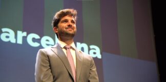 Jordi Aragonès durante su proclamación como candidato de Aliança Catalana a la alcaldía de Barcelona en un acto celebrado en el Centre Cultural del Born.