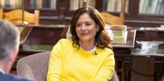 Miriam González Durántez durante una entrevista en TVE.
