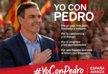 Por qué no votaré al PSOE de Sánchez Cartel de la campaña "Yo con Pedro" con Pedro Sánchez y el lema de apoyo al presidente del Gobierno.