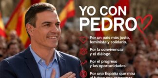 Cartel de la campaña "Yo con Pedro" con Pedro Sánchez y el lema de apoyo al presidente del Gobierno.