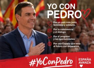 Cartel de la campaña "Yo con Pedro" con Pedro Sánchez y el lema de apoyo al presidente del Gobierno.