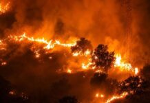 Cataluña entra en alerta máxima: calor de 40 grados y riesgo extremo de incendios Incendio forestal con grandes llamas durante la noche en España