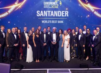 Santander, el Mejor Banco del Mundo por Euromoney Representantes de Banco Santander recogen el premio al Mejor Banco del Mundo en los Euromoney Awards for Excellence 2026.