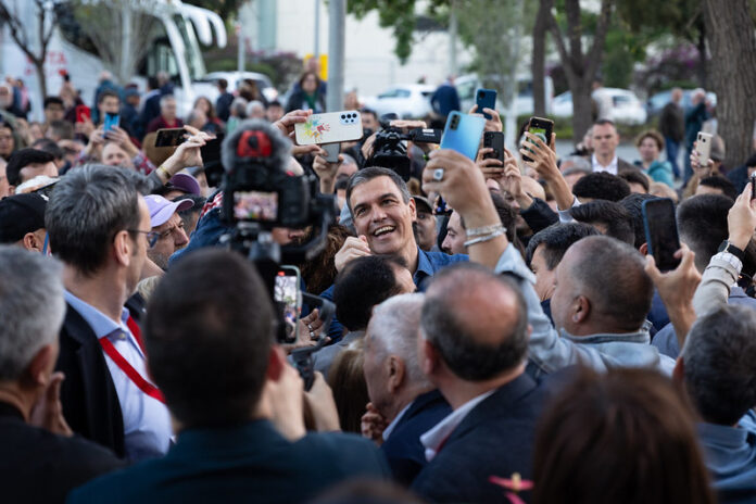 Pedro Sánchez durante un acto de la campaña electoral catalana de 2024