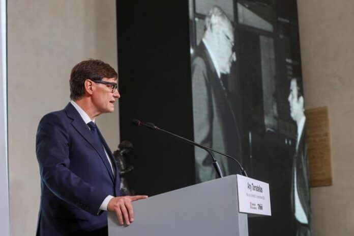El presidente Salvador Illa durante la inauguración del Any Josep Tarradellas.