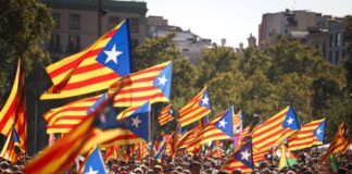 Esteladas en Barcelona durante la manifestación del 11 de septiembre.