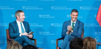 Pedro Sánchez durante un acto con estudiantes en la Universidad de Harvard