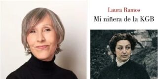 Laura Ramos junto a la portada del libro 'Mi niñera de la KGB'.
