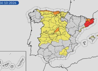 Mapa de avisos de AEMET con alerta roja por lluvias en Cataluña