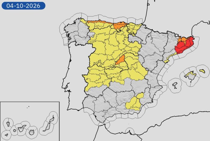 Mapa de avisos de AEMET con alerta roja por lluvias en Cataluña