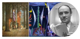 Montaje de obras de arte surrealistas con animales y un retrato del zoólogo y escritor Desmond Morris.